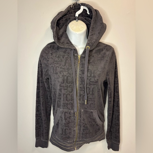 Juicy Couture Tops - Juicy Couture Charcoal Gray Gothic Velour Zip Hoodie